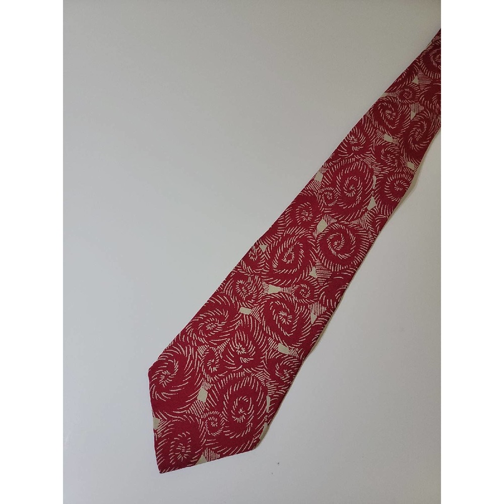 VTG Bill Robinson Silk Necktie Abstract Swirl Red Cream Made in USA Italian Fabr